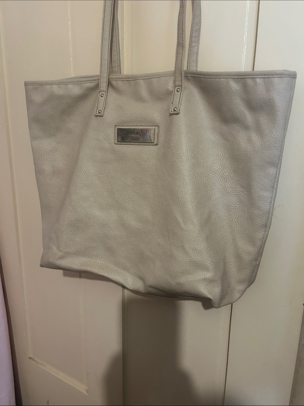 Calvin Klein Pebbled Cream Fuax Leather Tote